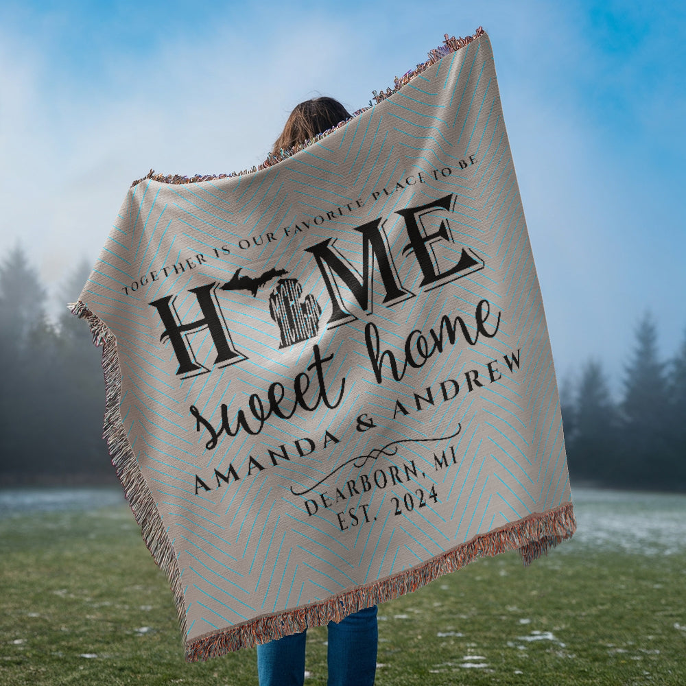 Personalized Michigan Woven Blanket – Custom Home State Throw with Name & Location