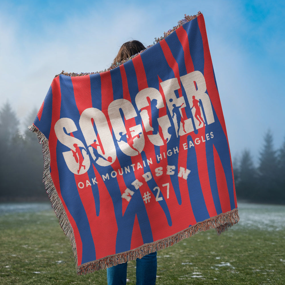 Personalized Soccer Player Woven Blanket Throw – Custom Athlete Gift