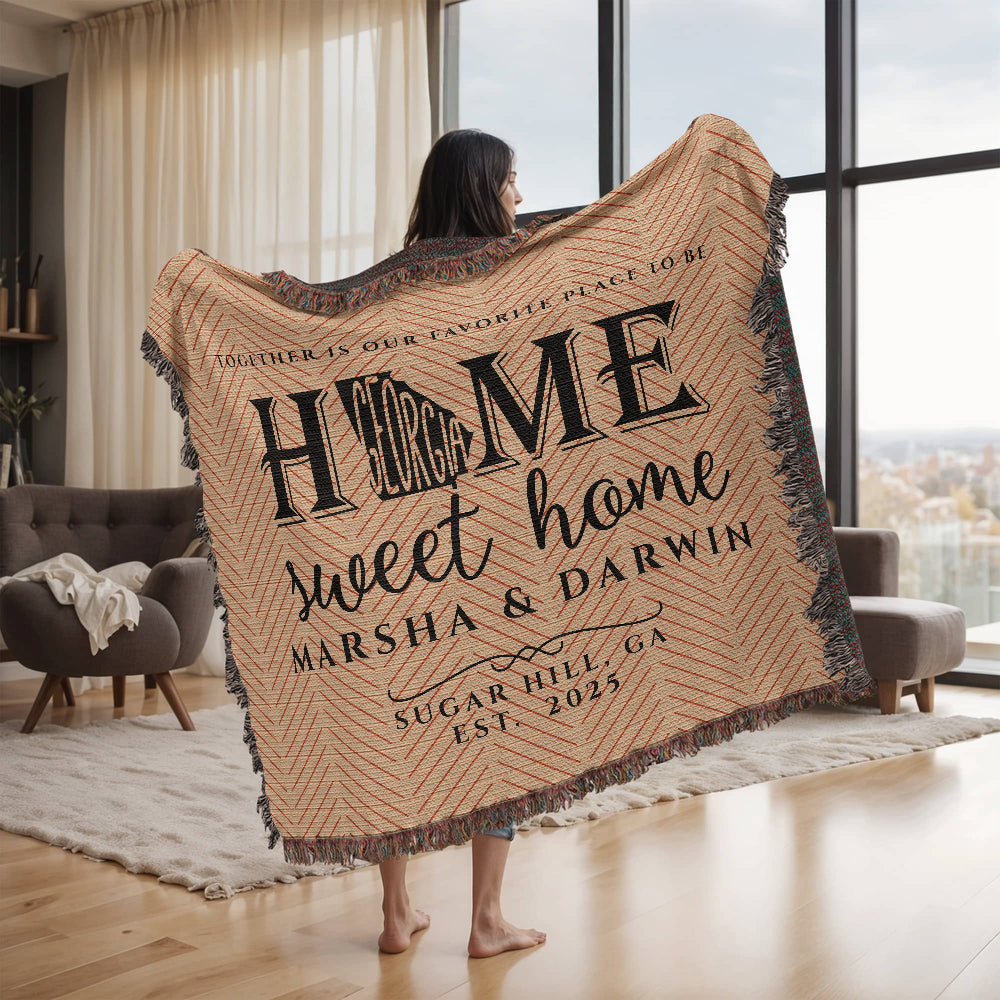 Personalized Georgia Woven Blanket – Custom Home State Throw with Name & Location