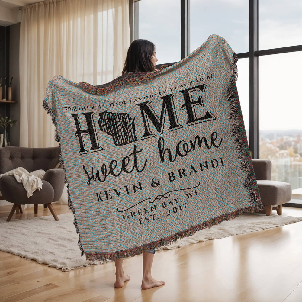 Personalized Wisconsin State Woven Blanket – Custom Home Throw for Couples