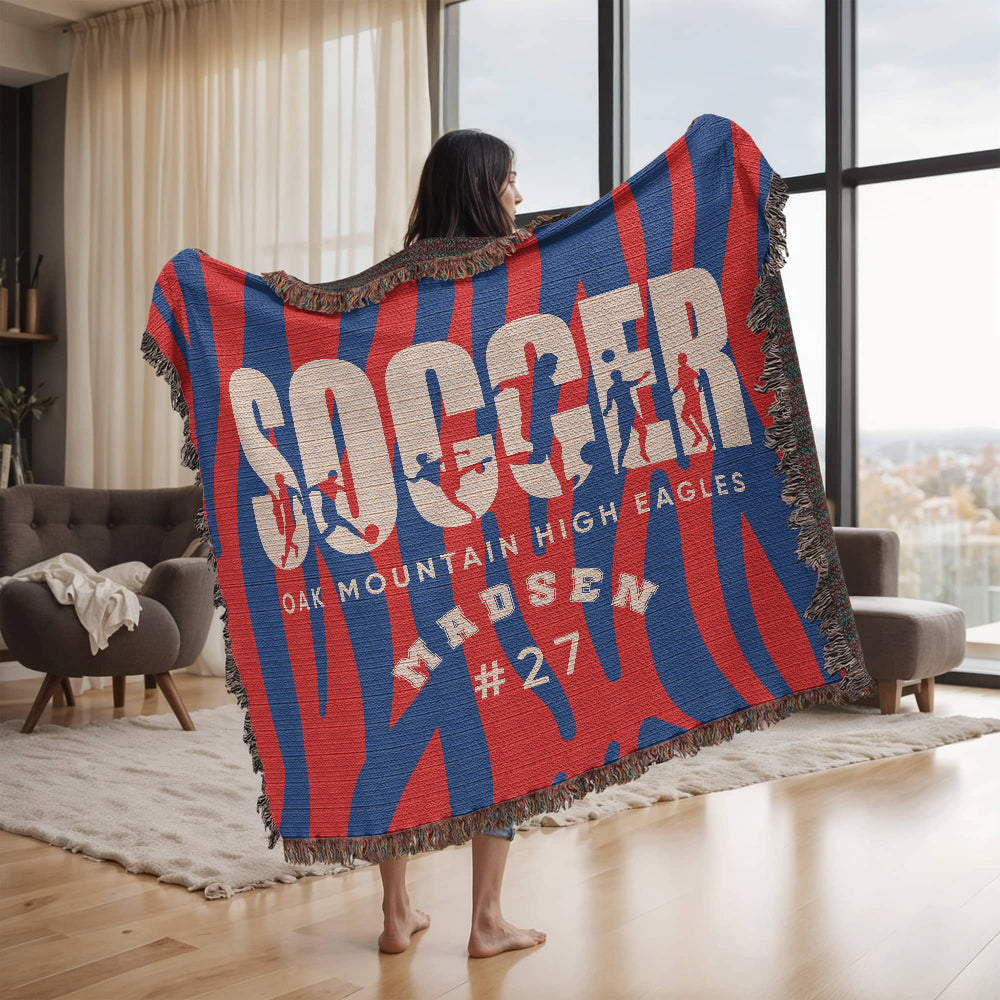 Personalized Soccer Player Woven Blanket Throw – Custom Athlete Gift