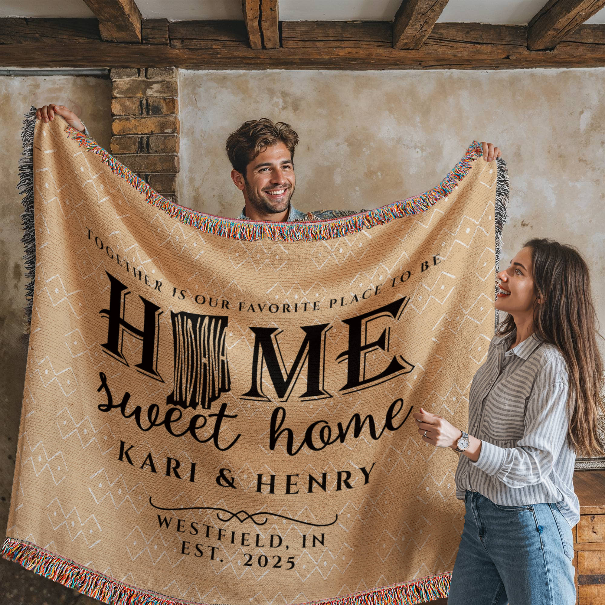 Personalized Indiana Woven Blanket – Custom Home State Throw with Name & Location