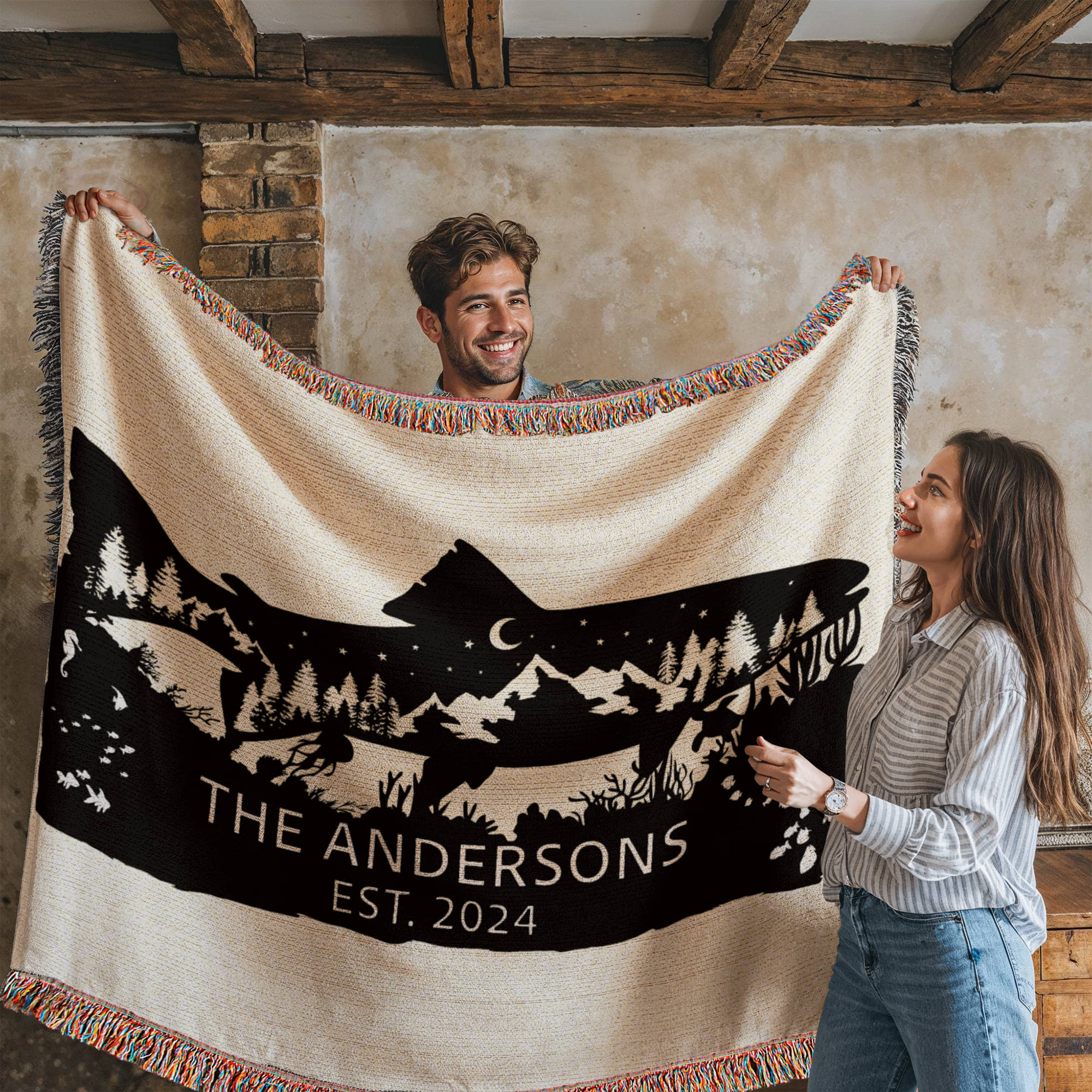 Personalized Salmon Trout Woven Blanket – Custom Monogram Family Name Throw Gift