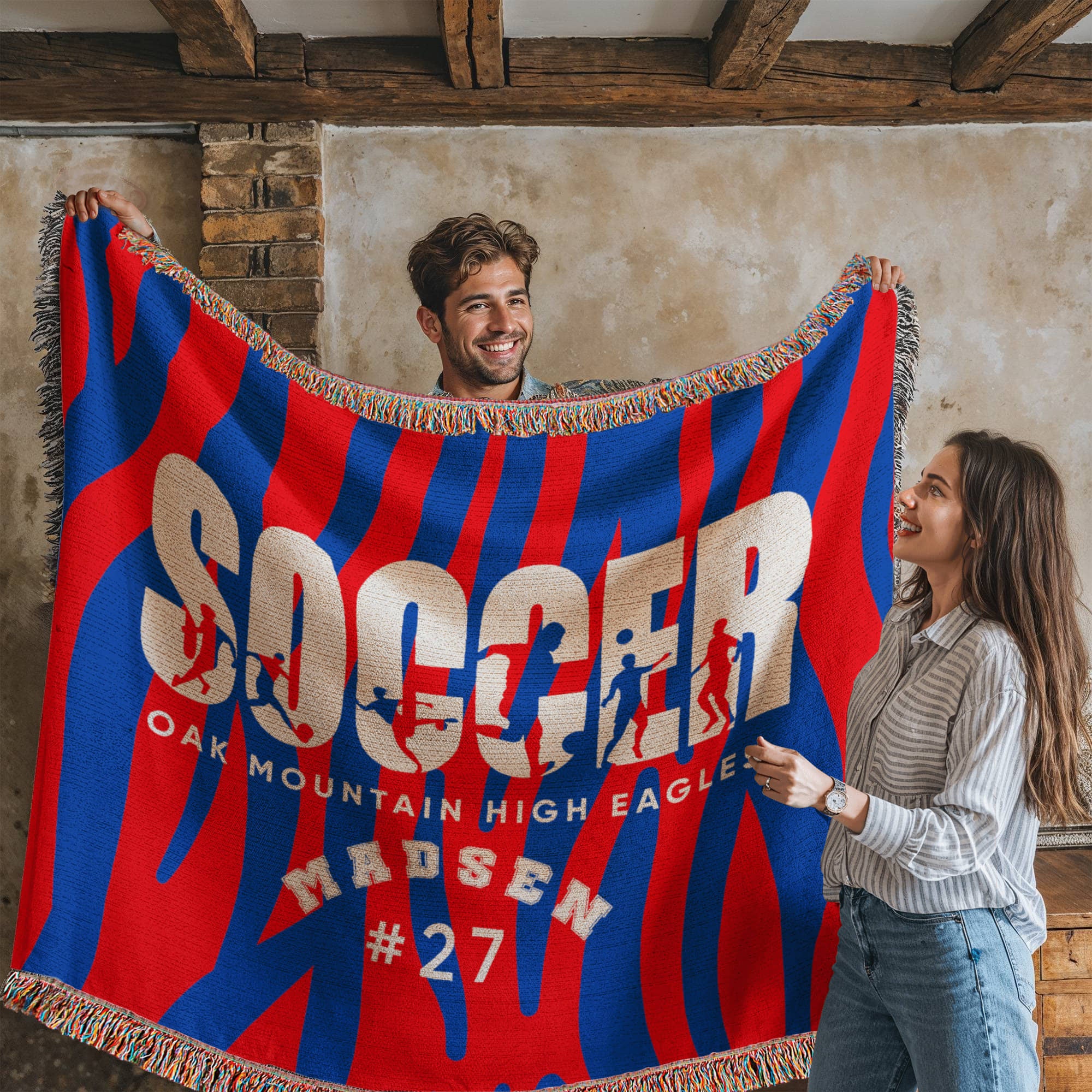 Personalized Soccer Player Woven Blanket Throw – Custom Athlete Gift
