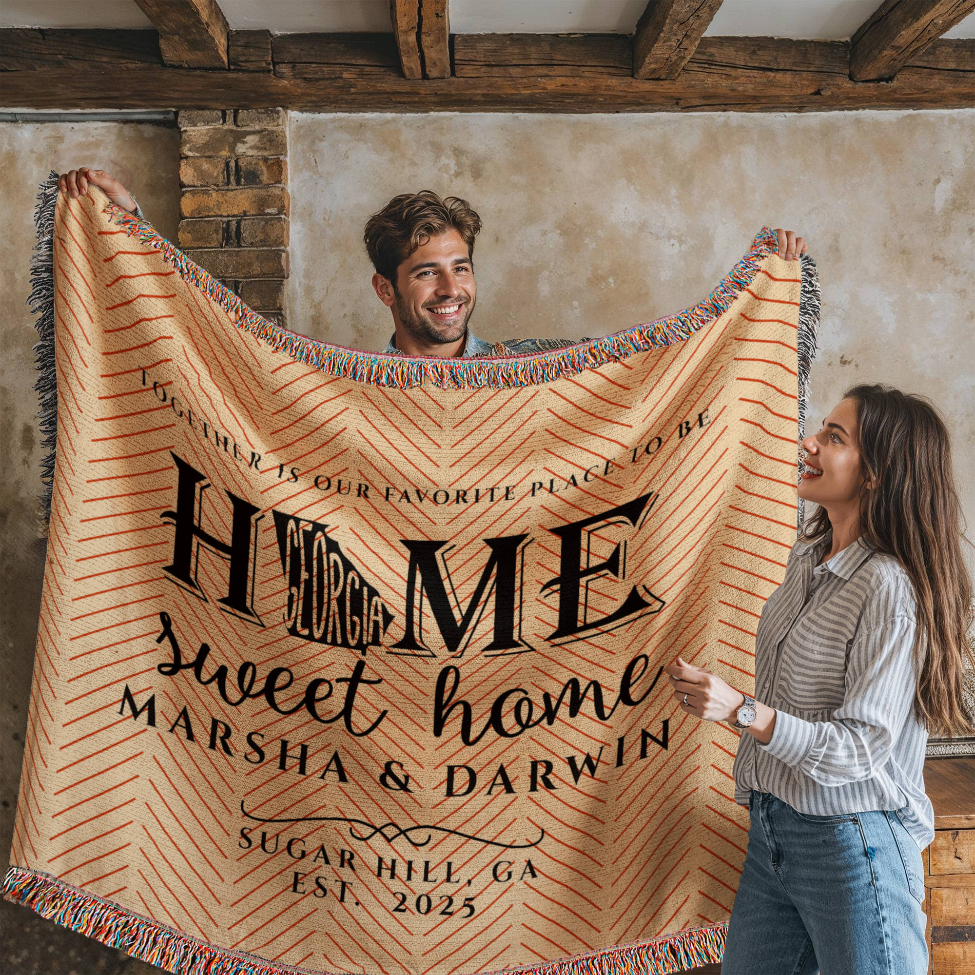 Personalized Georgia Woven Blanket – Custom Home State Throw with Name & Location