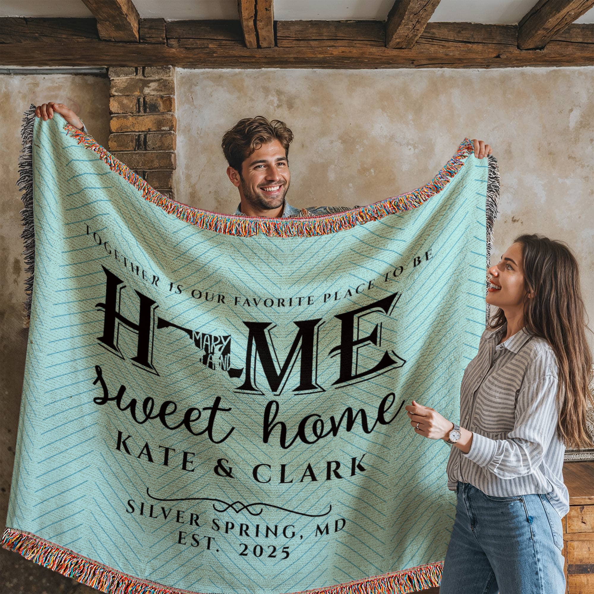 Personalized Maryland Woven Blanket – Custom Home State Throw with Name & Location