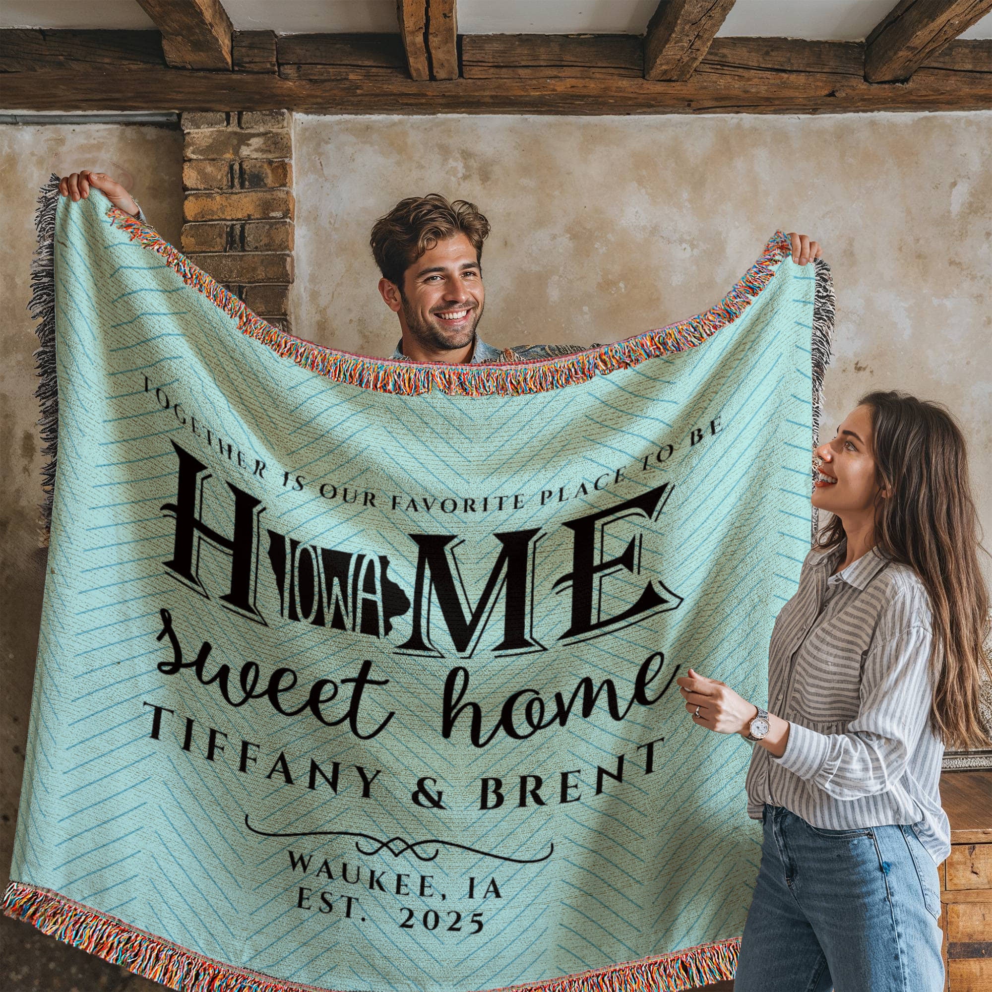 Personalized Iowa Woven Blanket – Custom Home State Throw with Name & Location