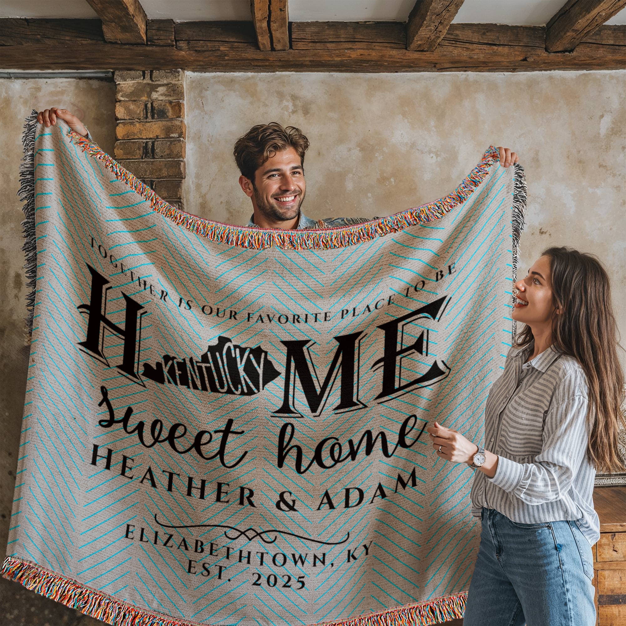 Personalized Kentucky Woven Blanket – Custom Home State Throw with Name & Location
