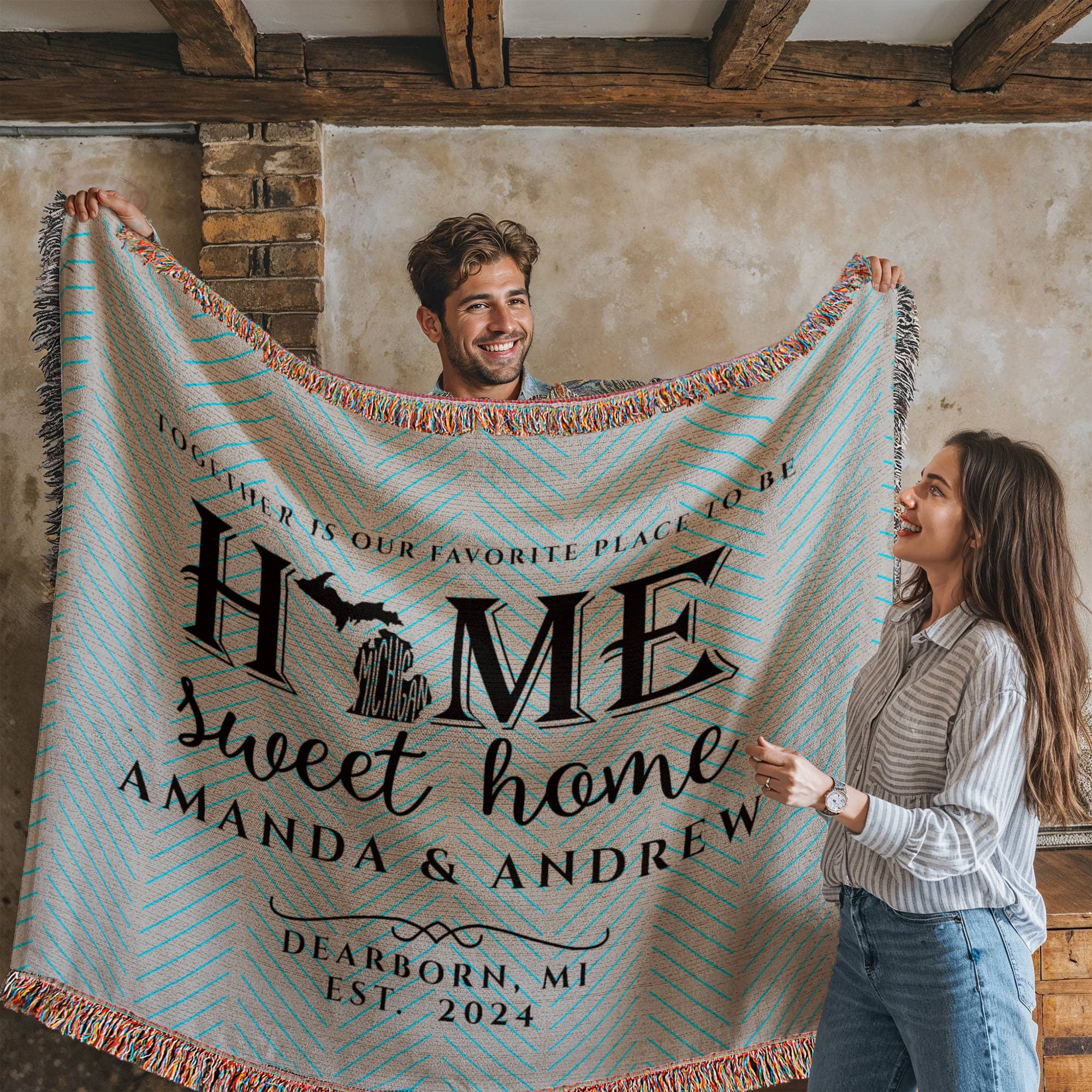 Personalized Michigan Woven Blanket – Custom Home State Throw with Name & Location