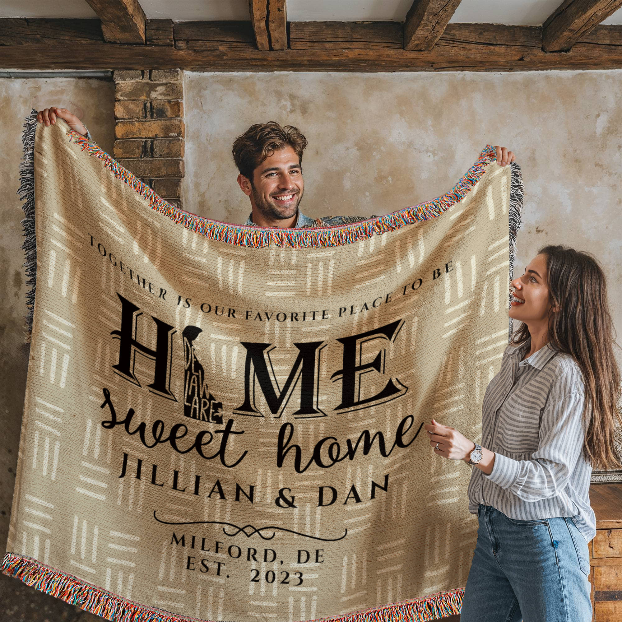 Personalized Delaware Woven Blanket – Custom Home State Throw with Name & Location