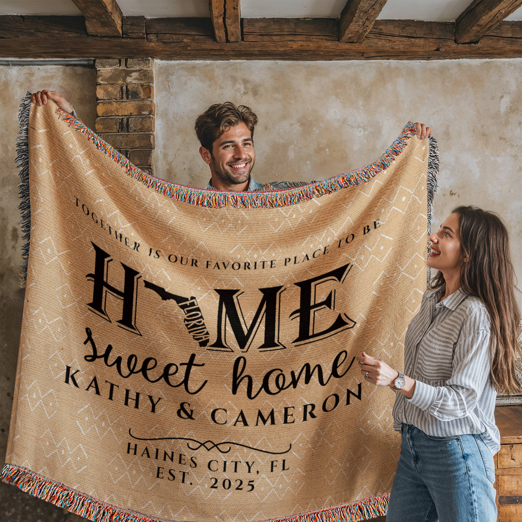 Personalized Florida Woven Blanket – Custom Home State Throw with Name & Location