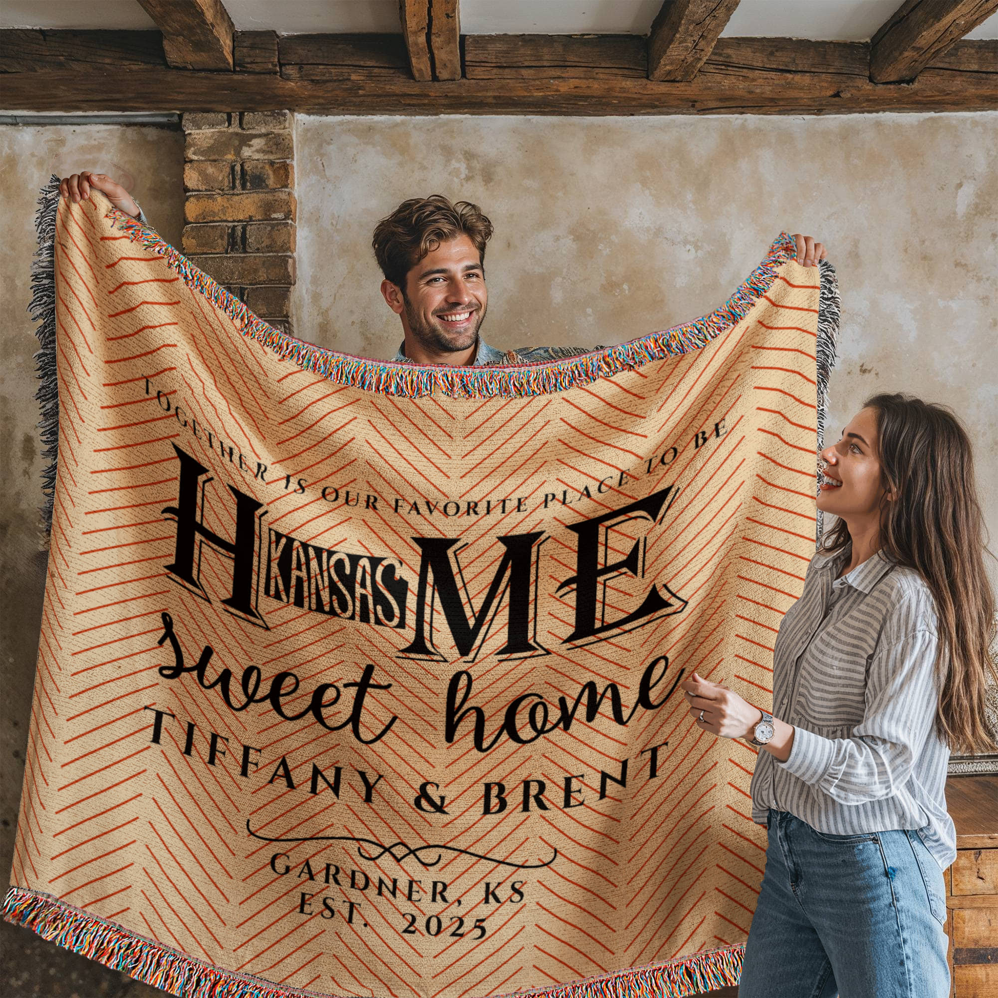 Personalized Kansas Woven Blanket – Custom Home State Throw with Name & Location