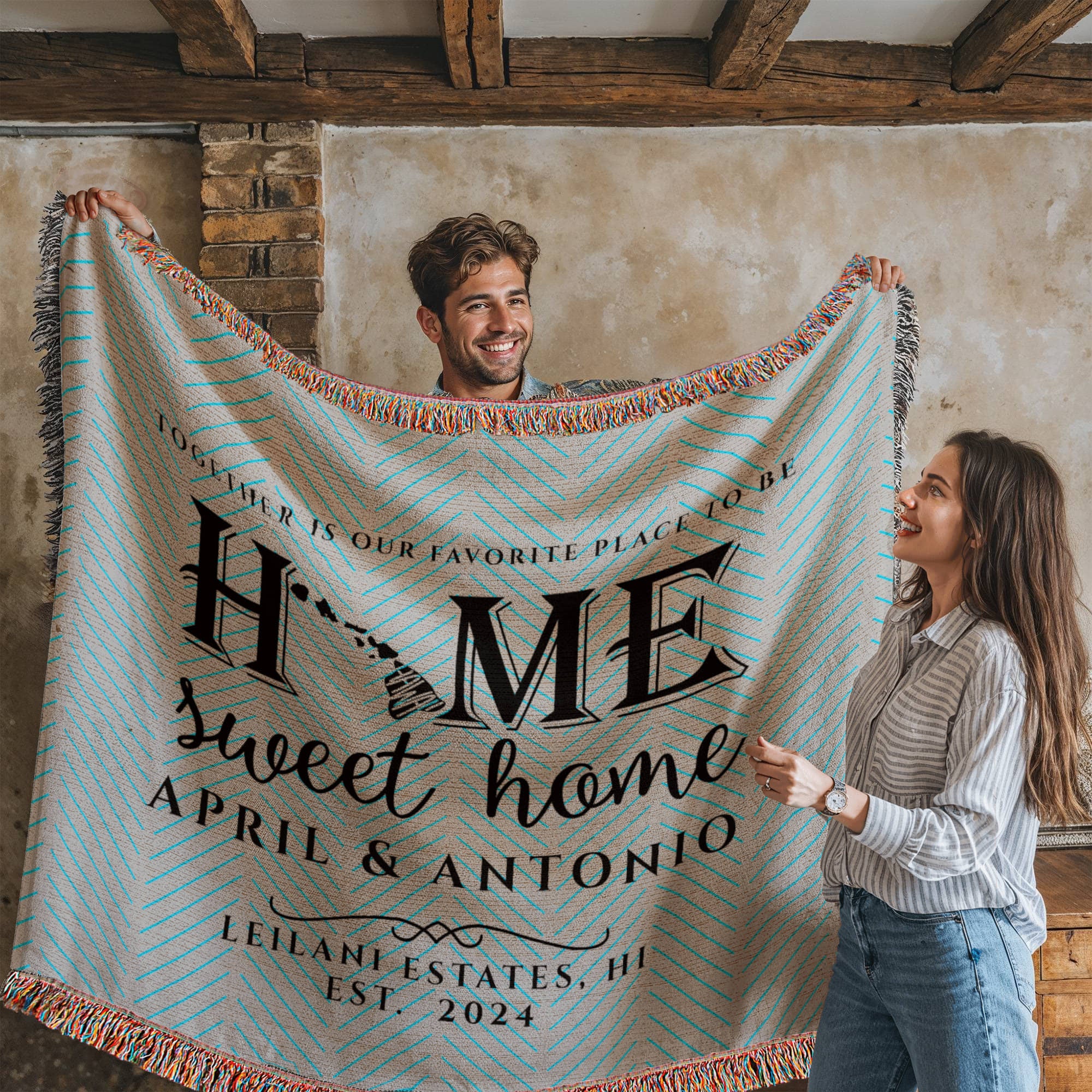 Personalized Hawaii Woven Blanket – Custom Home State Throw with Name & Location