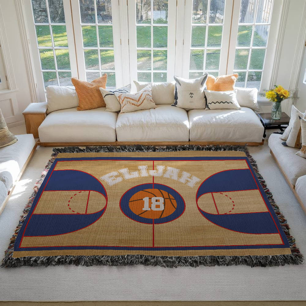 Personalized Basketball Woven Blanket Player Gift Custom Throw