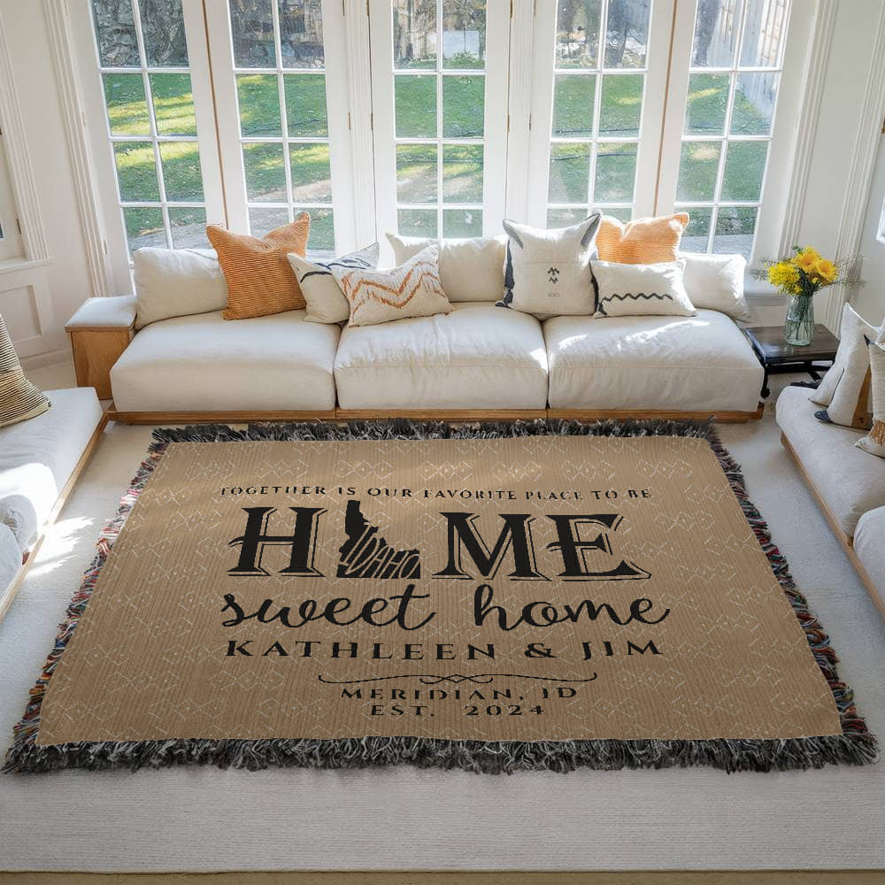 Personalized Idaho Woven Blanket – Custom Home State Throw with Name & Location