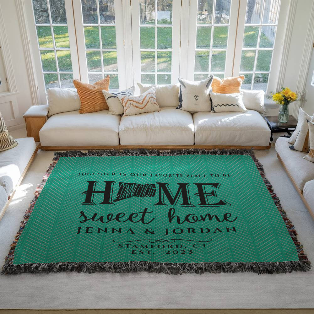 Personalized Connecticut Woven Blanket – Custom Home State Throw with Name & Location