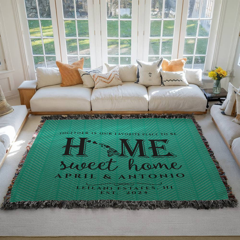 Personalized Hawaii Woven Blanket – Custom Home State Throw with Name & Location
