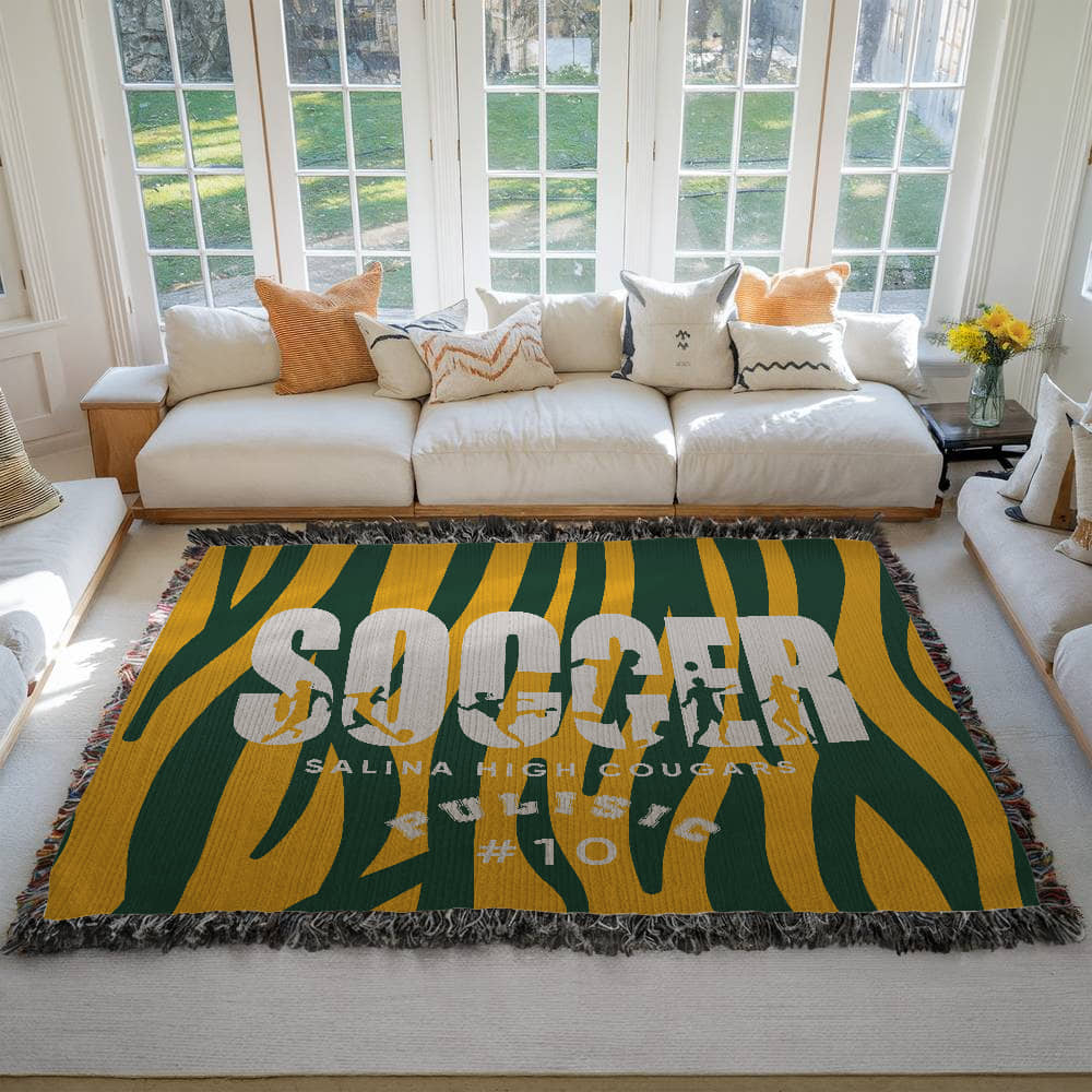 Personalized Soccer Player Woven Blanket Throw – Custom Athlete Gift