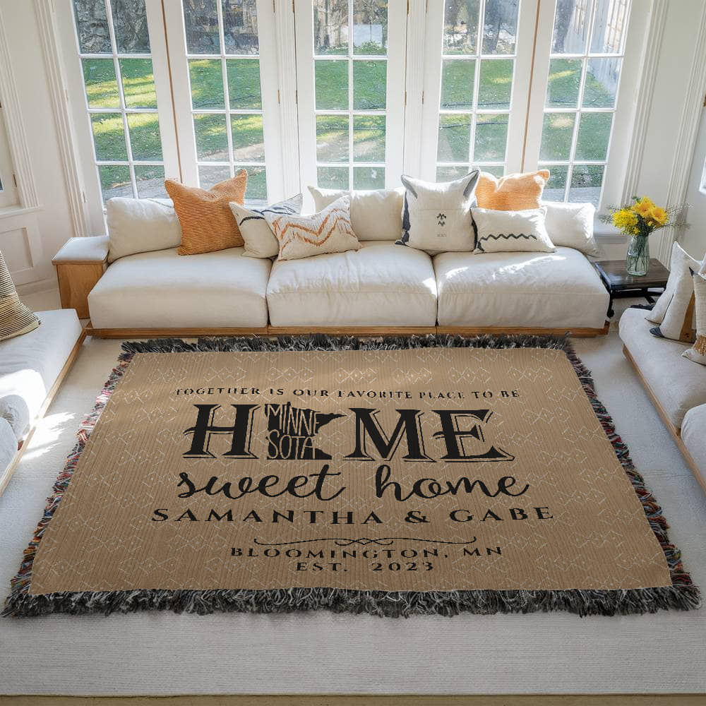 Personalized Minnesota Woven Blanket – Custom Home State Throw with Name & Location