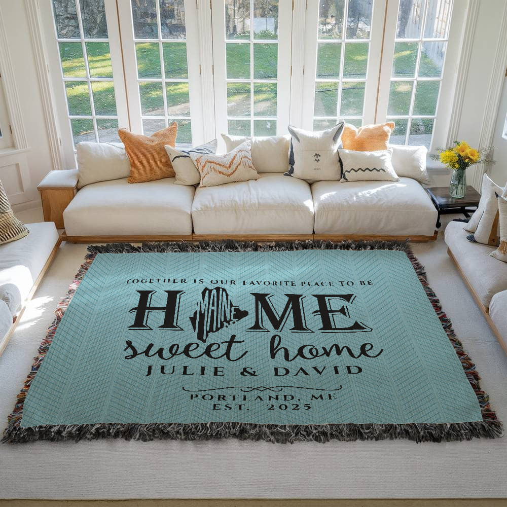 Personalized Maine Woven Blanket – Custom Home State Throw with Name & Location