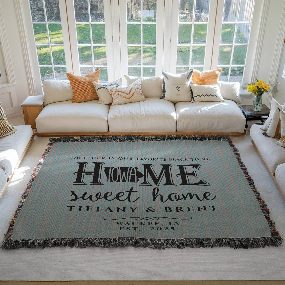 Personalized Iowa Woven Blanket – Custom Home State Throw with Name & Location