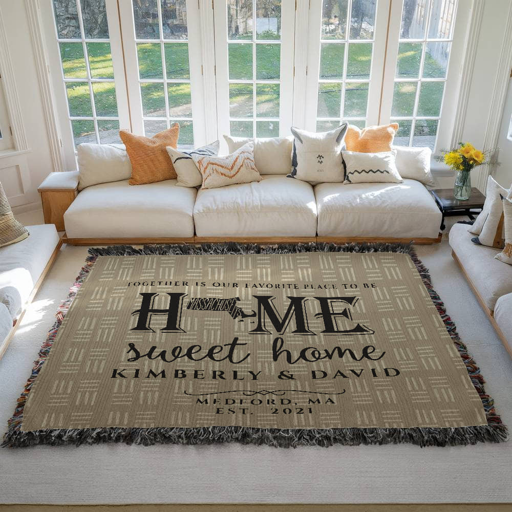 Personalized Massachusetts Woven Blanket – Custom Home State Throw with Name & Location