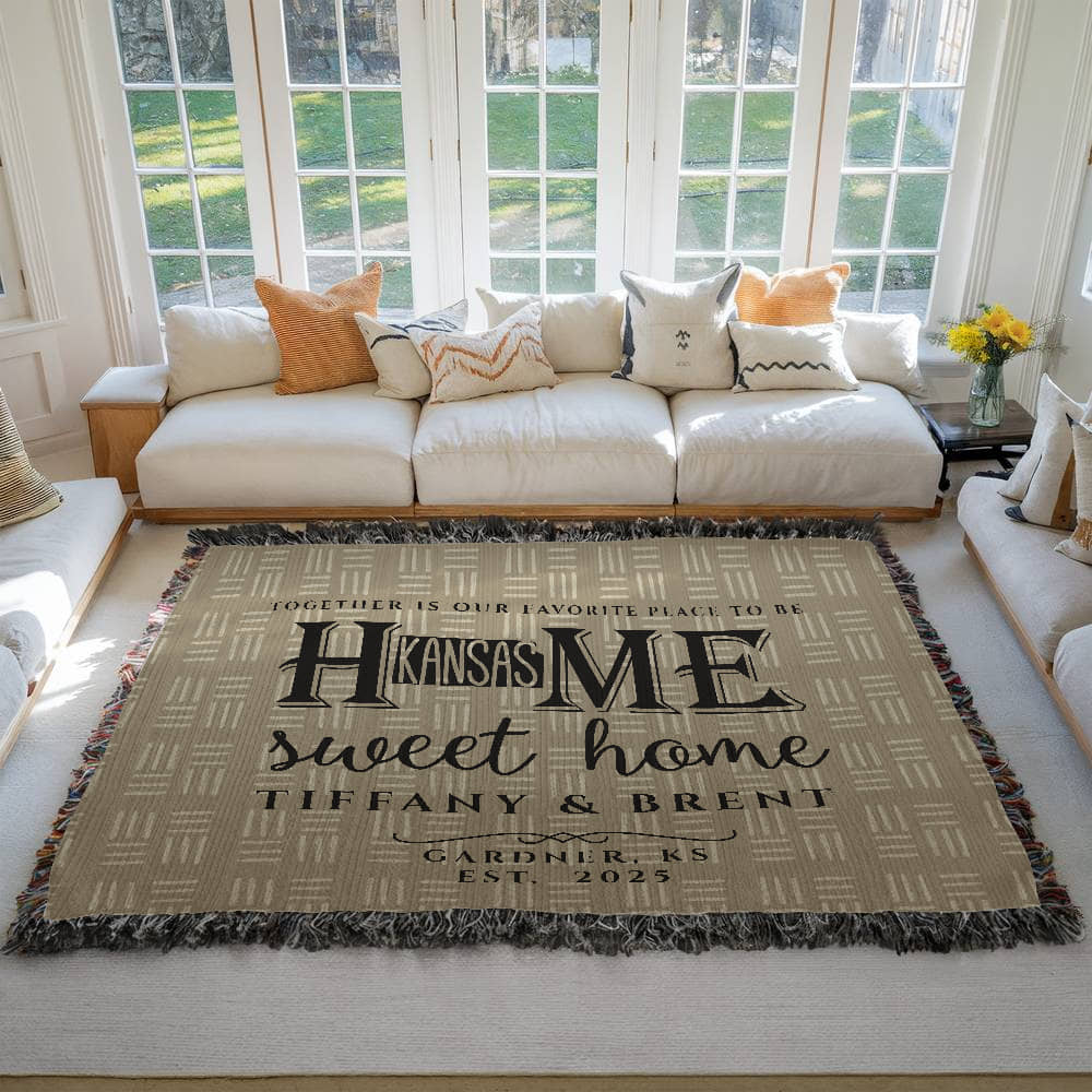 Personalized Kansas Woven Blanket – Custom Home State Throw with Name & Location