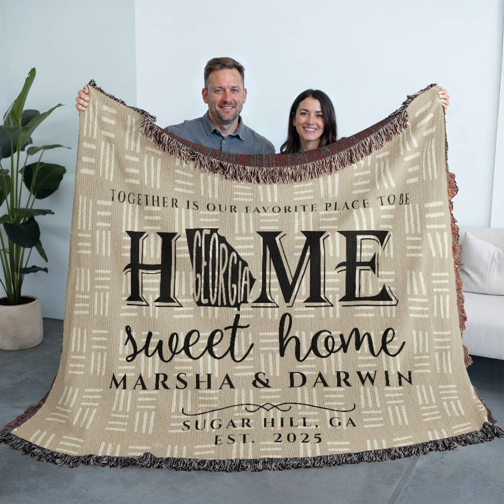 Personalized Georgia Woven Blanket – Custom Home State Throw with Name & Location