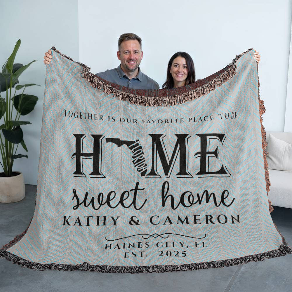 Personalized Florida Woven Blanket – Custom Home State Throw with Name & Location