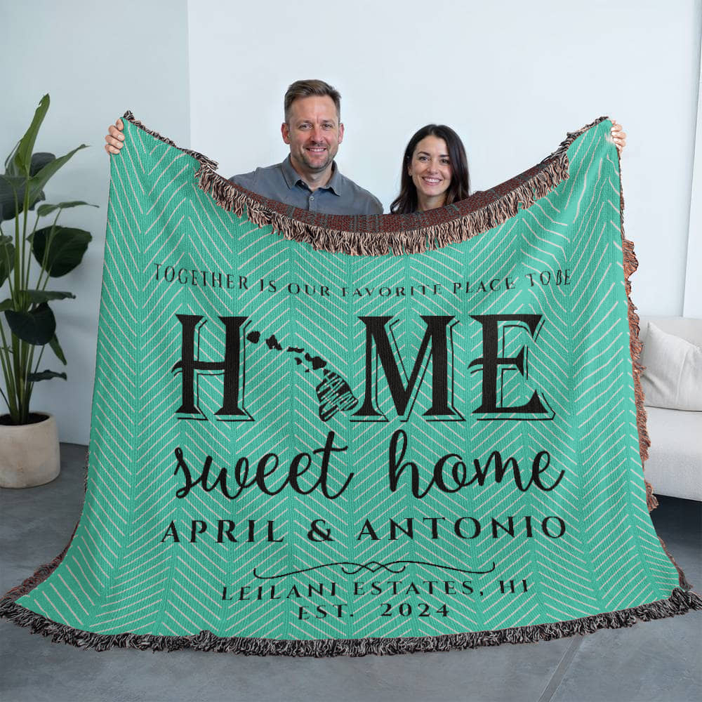 Personalized Hawaii Woven Blanket – Custom Home State Throw with Name & Location