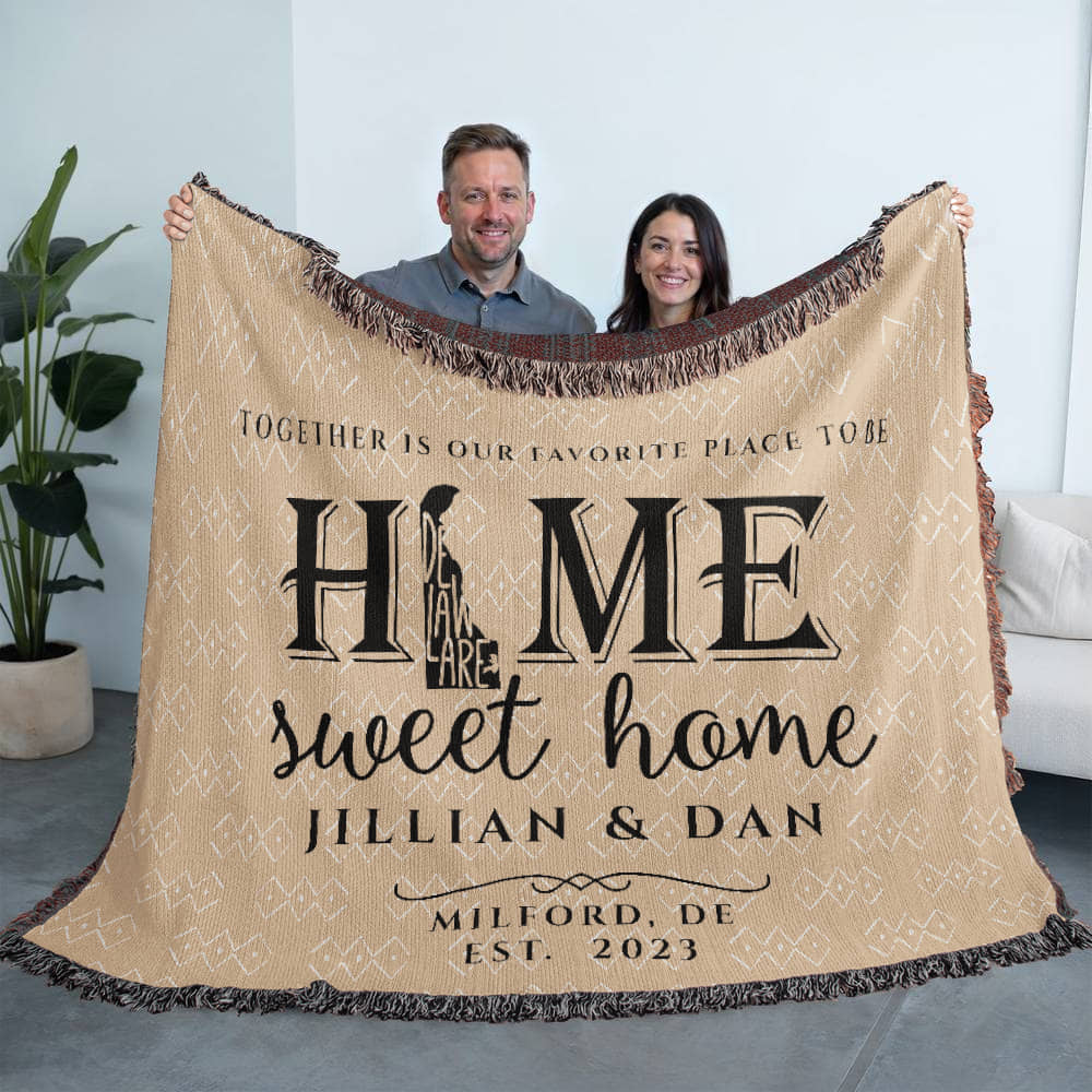 Personalized Delaware Woven Blanket – Custom Home State Throw with Name & Location