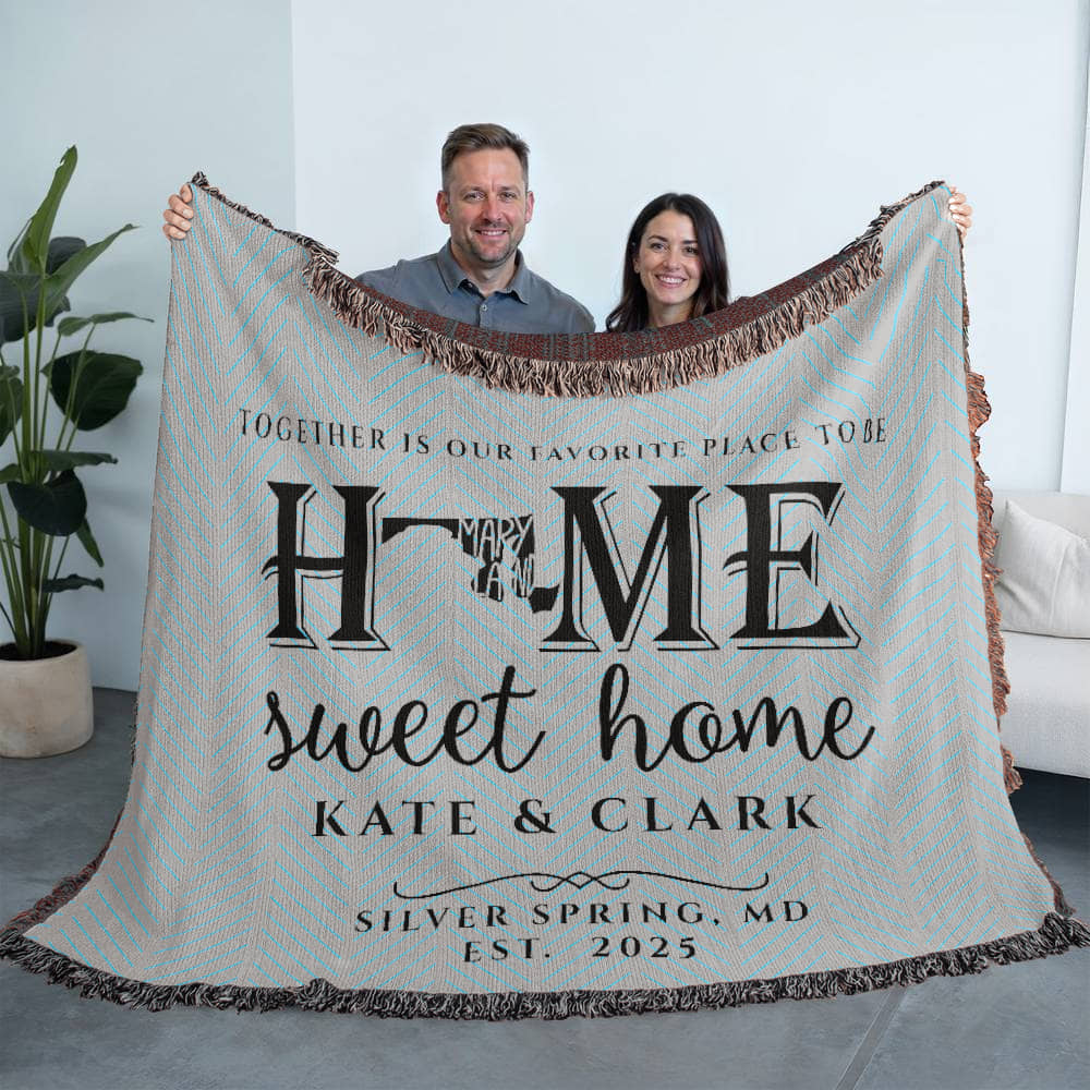 Personalized Maryland Woven Blanket – Custom Home State Throw with Name & Location