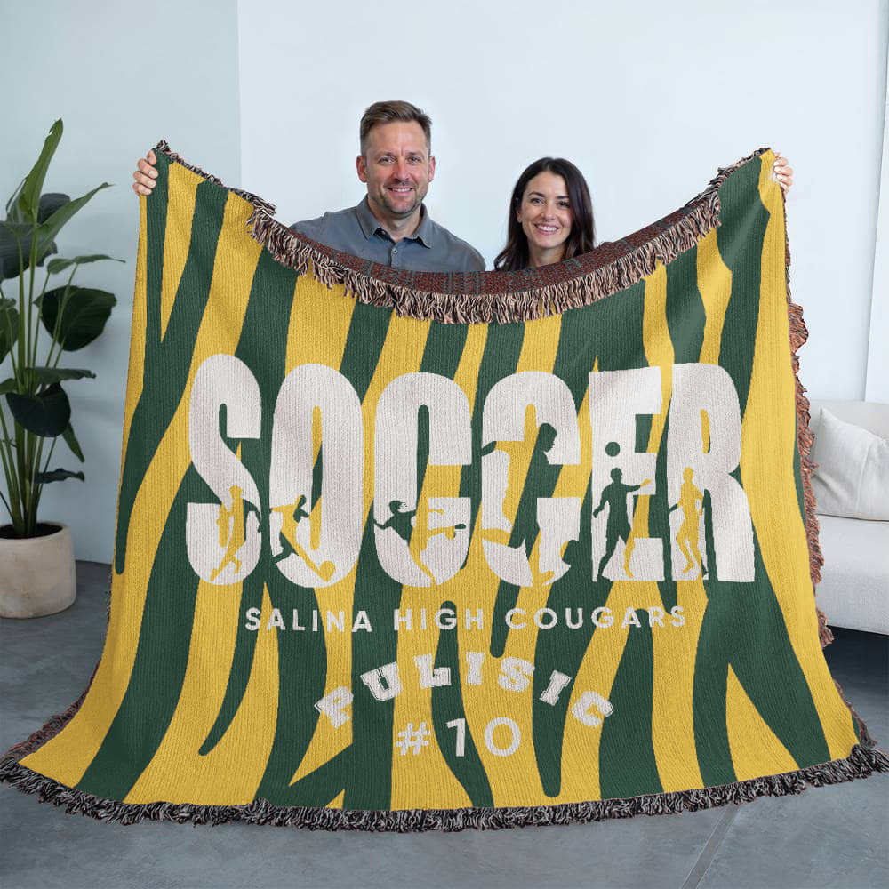 Personalized Soccer Player Woven Blanket Throw – Custom Athlete Gift
