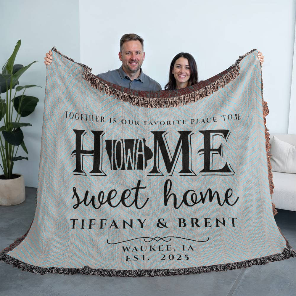 Personalized Iowa Woven Blanket – Custom Home State Throw with Name & Location