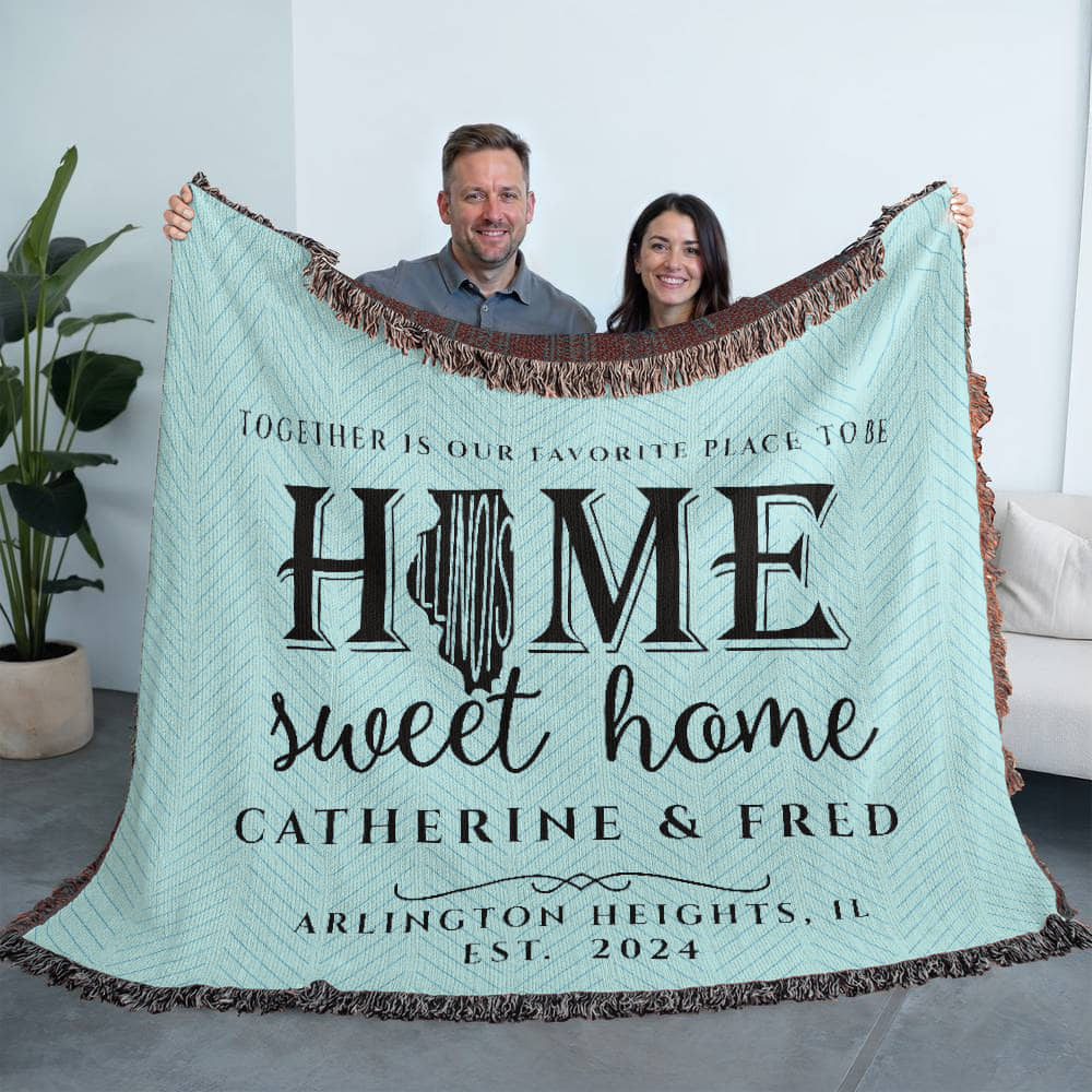 Personalized Illinois Woven Blanket – Custom Home State Throw with Name & Location