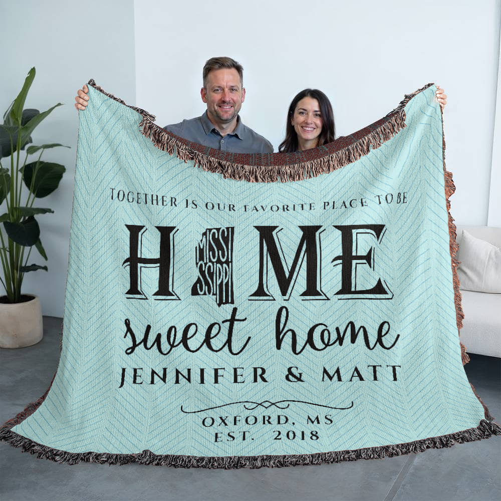 Personalized Mississippi Woven Blanket – Custom Cotton Home Throw with Names & Date