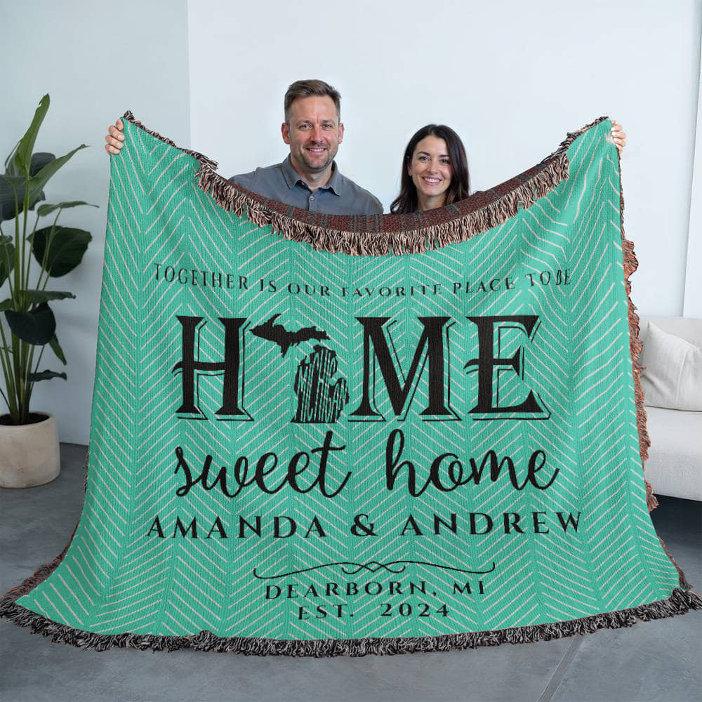 Personalized Michigan Woven Blanket – Custom Home State Throw with Name & Location