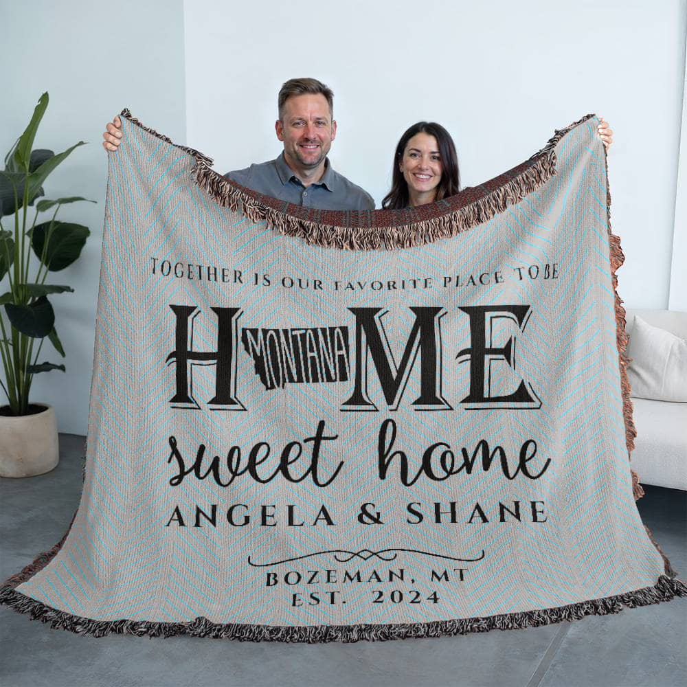 Personalized Montana Woven Blanket – Custom Cotton Throw with Names, City & Date
