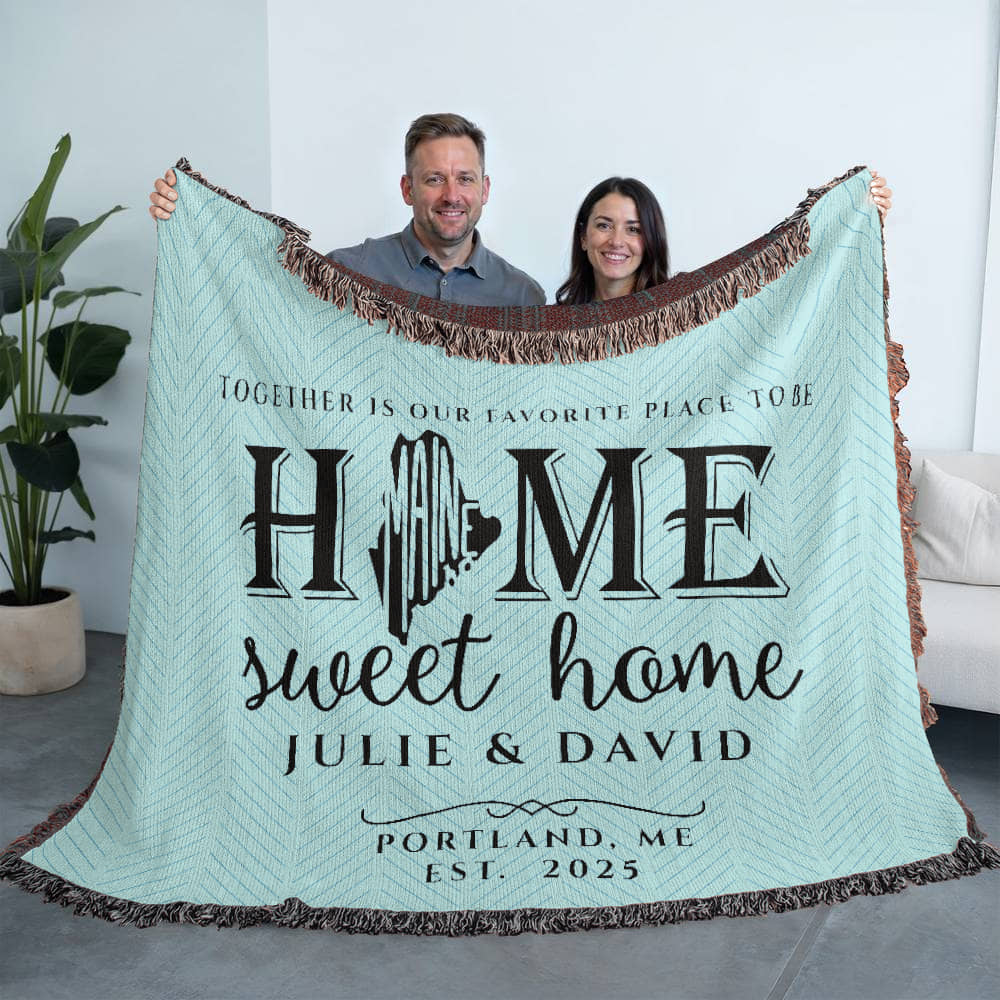 Personalized Maine Woven Blanket – Custom Home State Throw with Name & Location