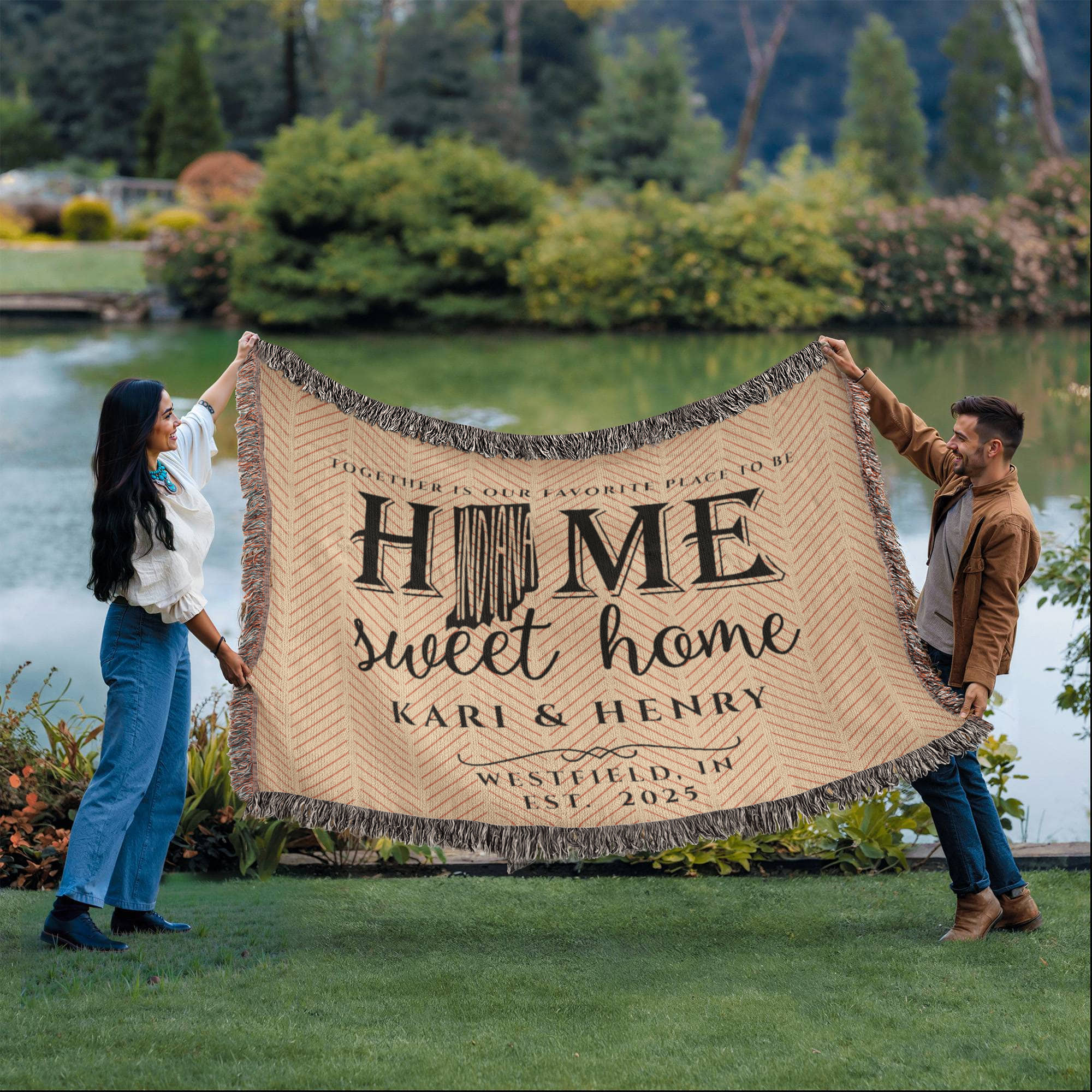 Personalized Indiana Woven Blanket – Custom Home State Throw with Name & Location