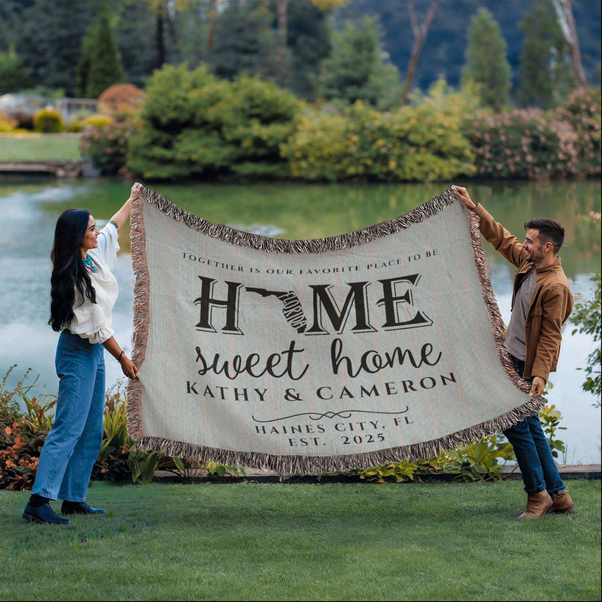 Personalized Florida Woven Blanket – Custom Home State Throw with Name & Location
