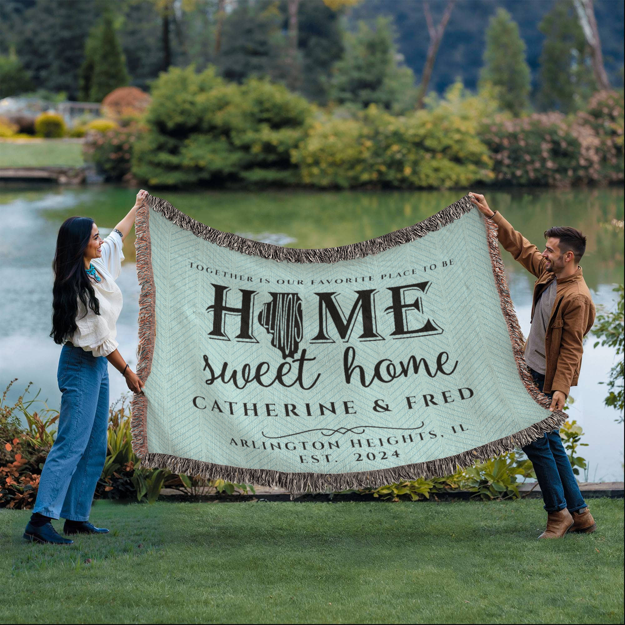 Personalized Illinois Woven Blanket – Custom Home State Throw with Name & Location