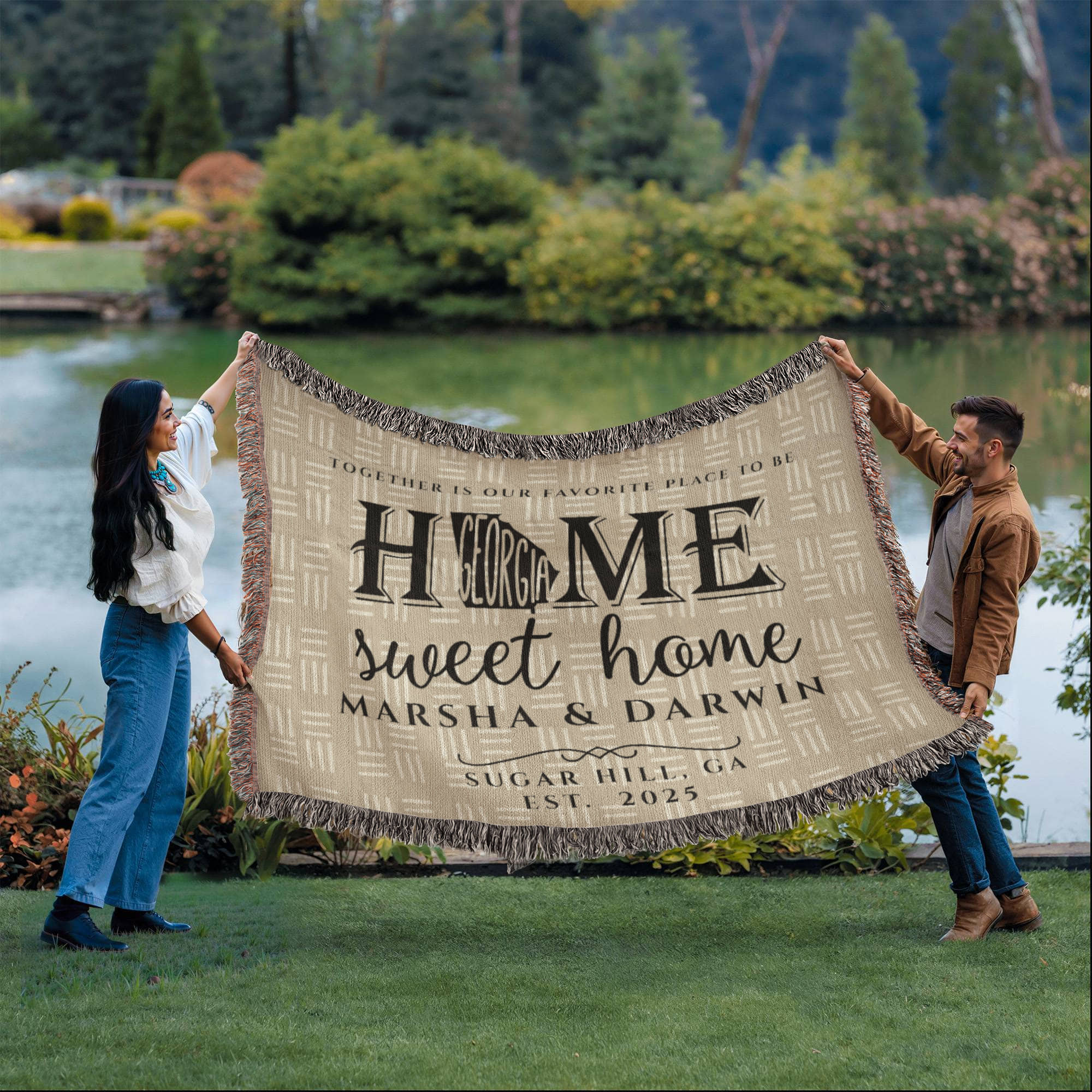 Personalized Georgia Woven Blanket – Custom Home State Throw with Name & Location