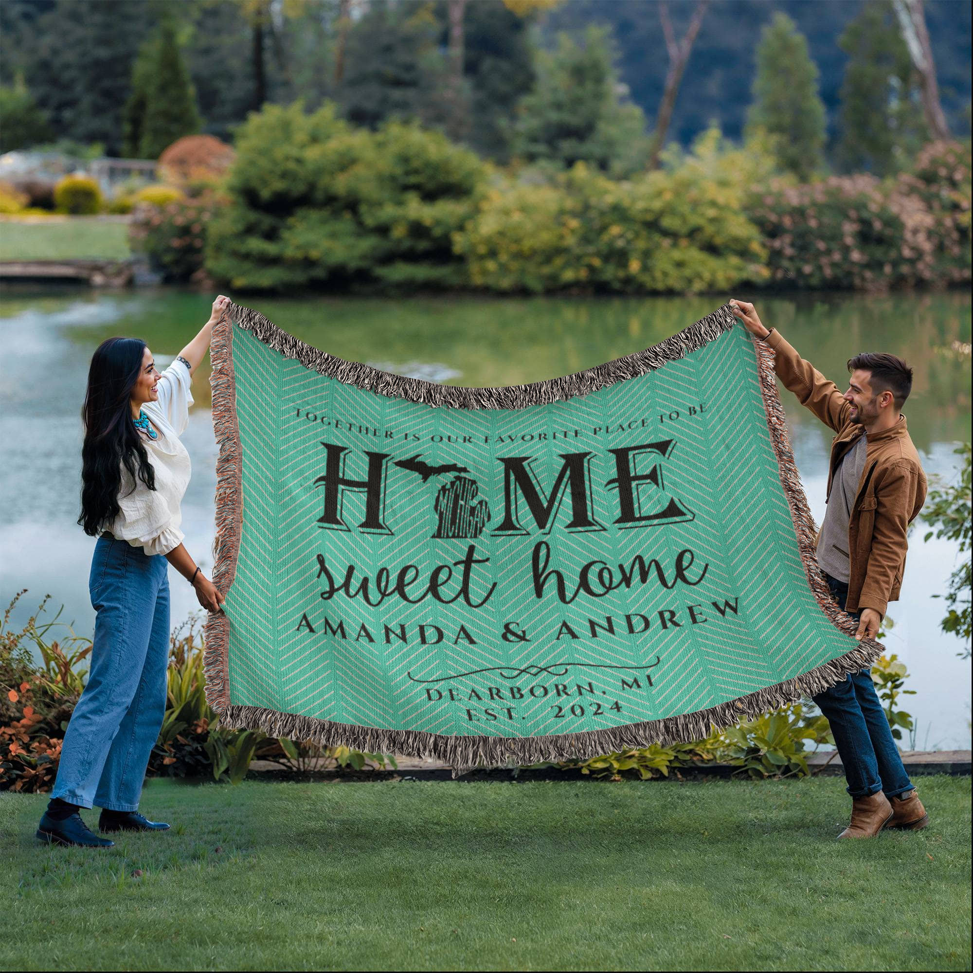 Personalized Michigan Woven Blanket – Custom Home State Throw with Name & Location