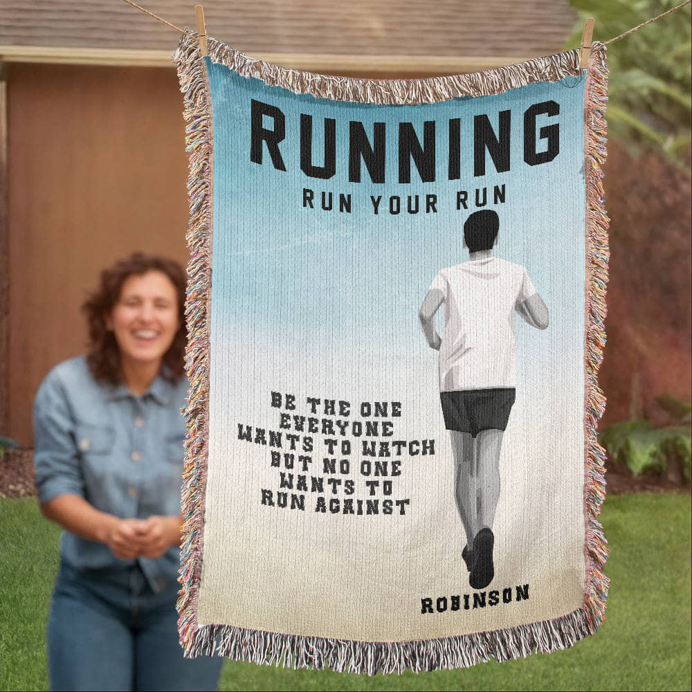 Personalized Boys Running Woven Blanket Custom Runner Gift Throw