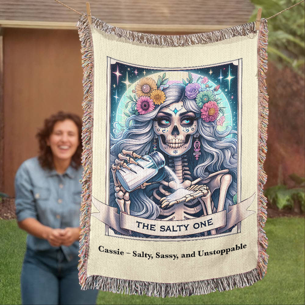 Personalized The Salty One Tarot Card Woven Blanket Custom Sassy Gift Throw