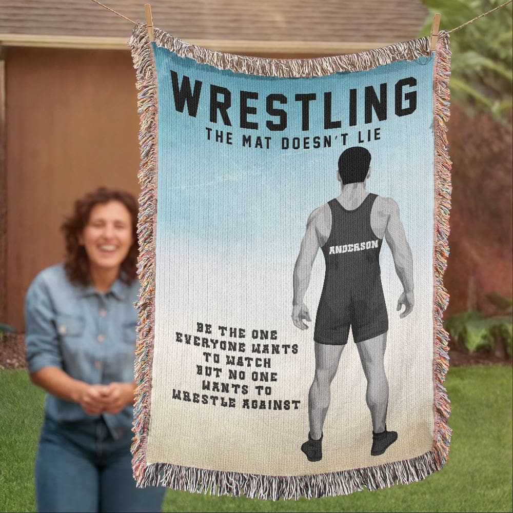 Personalized Boys Wrestling Woven Blanket Custom Athlete Gift Throw