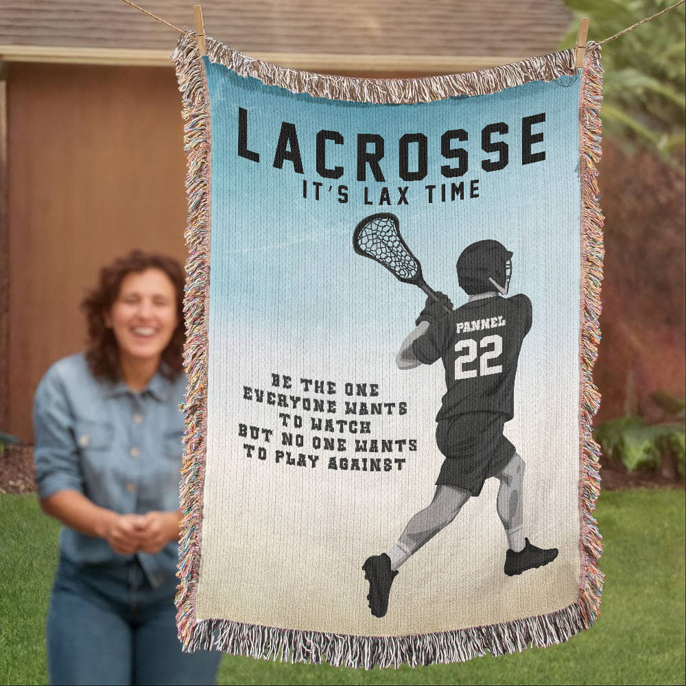 Personalized Lacrosse Woven Blanket Boys LAX Gift Custom Throw