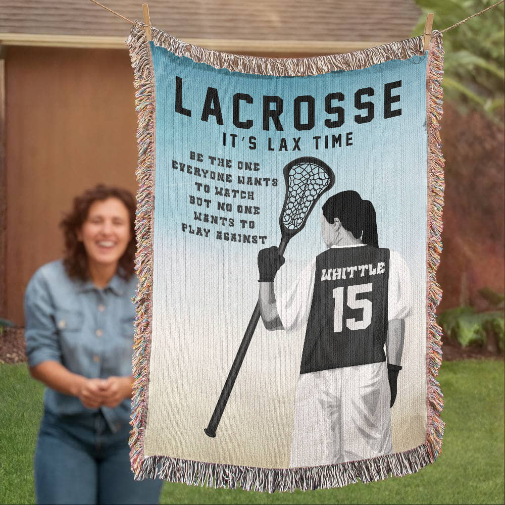 Personalized Girls Lacrosse Woven Blanket Custom LAX Gift Throw