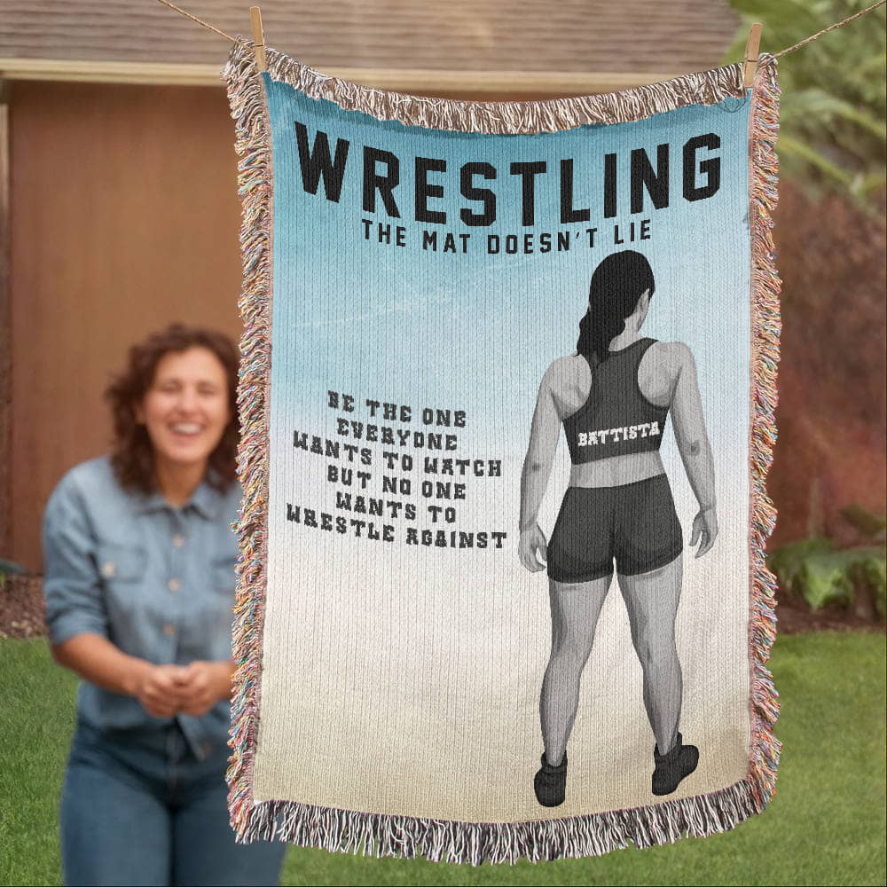 Personalized Girls Wrestling Woven Blanket Custom Athlete Gift Throw
